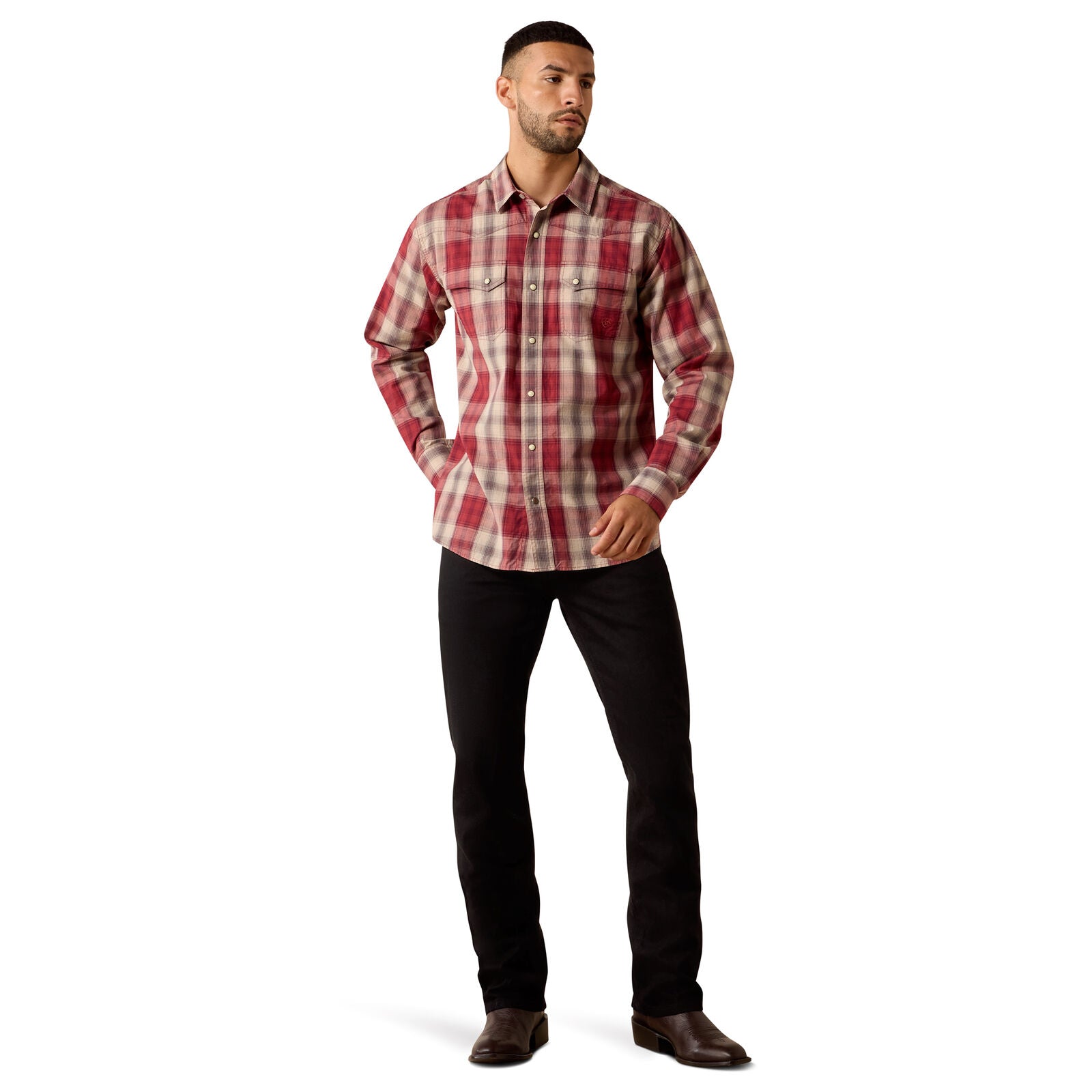Ariat Mens Retro Hawthorne Fitted Snap L/S Shirt (10071645) Brick Red Plaid
