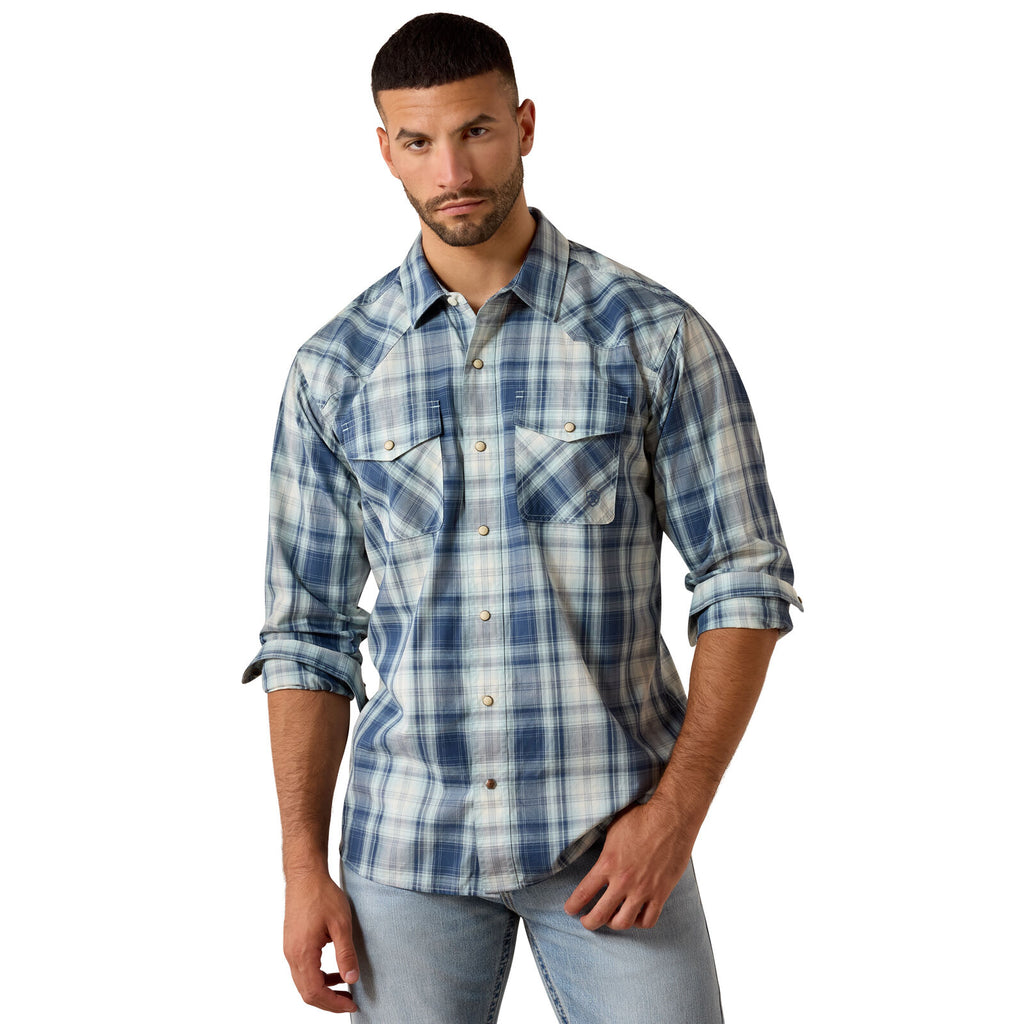 Ariat Mens Retro Heathcliff Fitted Snap L/S Shirt (10071737) Key Largo Plaid