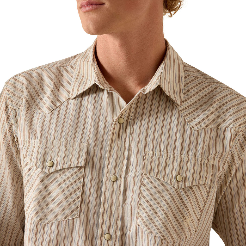 Ariat Mens Retro Hesper Fitted Snap S/S Shirt (10071090) Sandshell Stripe