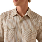 Ariat Mens Retro Hesper Fitted Snap S/S Shirt (10071090) Sandshell Stripe