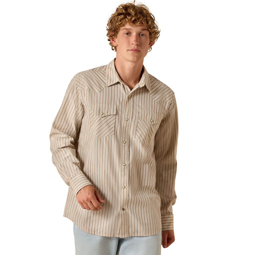 Ariat Mens Retro Hesper Fitted Snap S/S Shirt (10071090) Sandshell Stripe