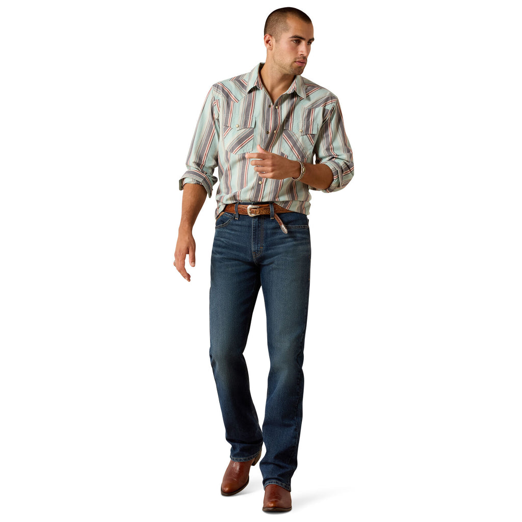 Ariat Mens Retro Hesperus Fitted Snap S/S Shirt (10071089) Aquifer Plaid
