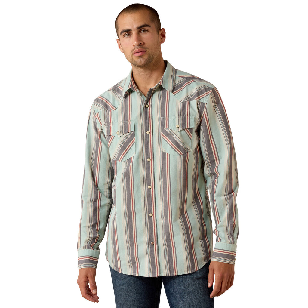 Ariat Mens Retro Hesperus Fitted Snap S/S Shirt (10071089) Aquifer Plaid
