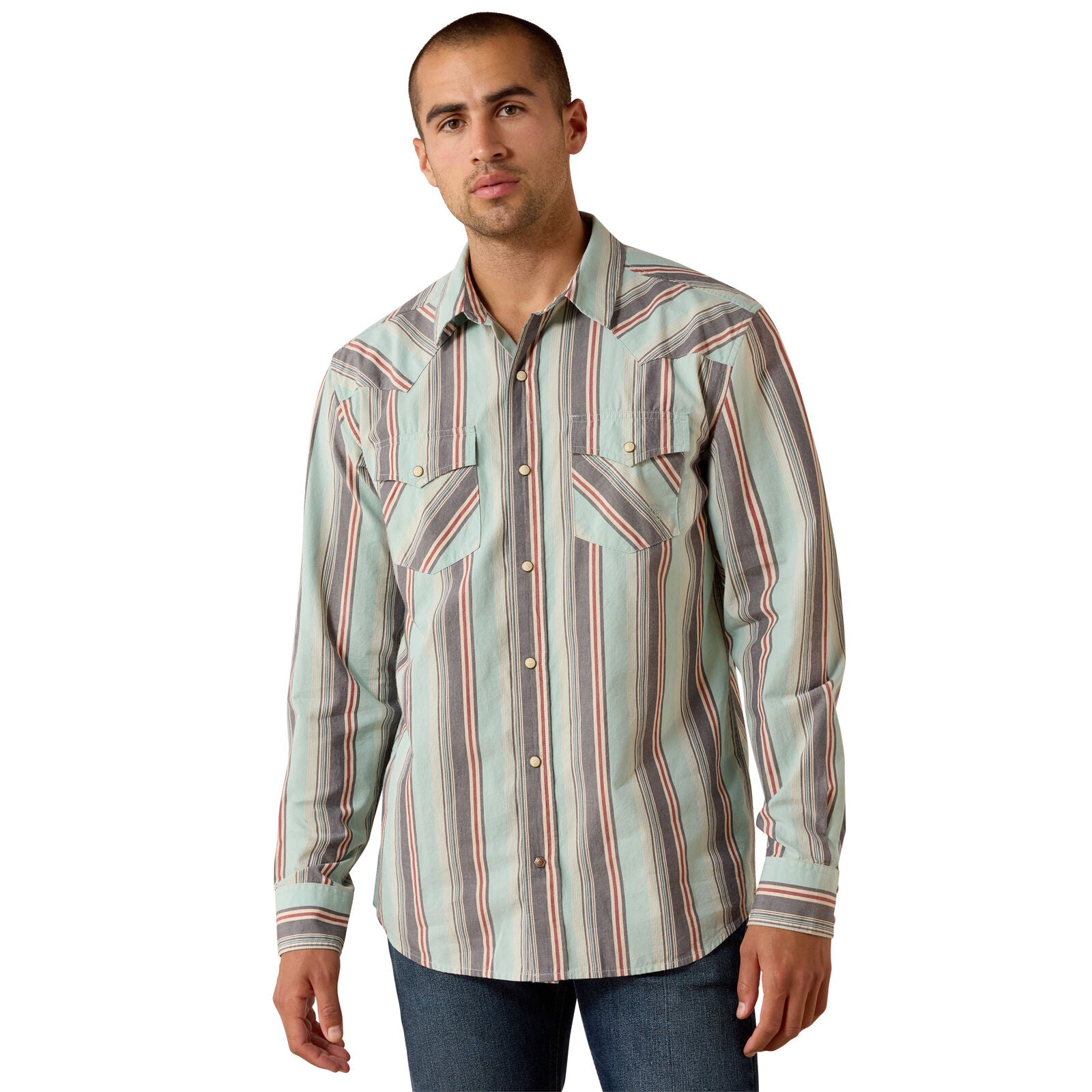 Ariat Mens Retro Hesperus Fitted Snap S/S Shirt (10071089) Aquifer Plaid