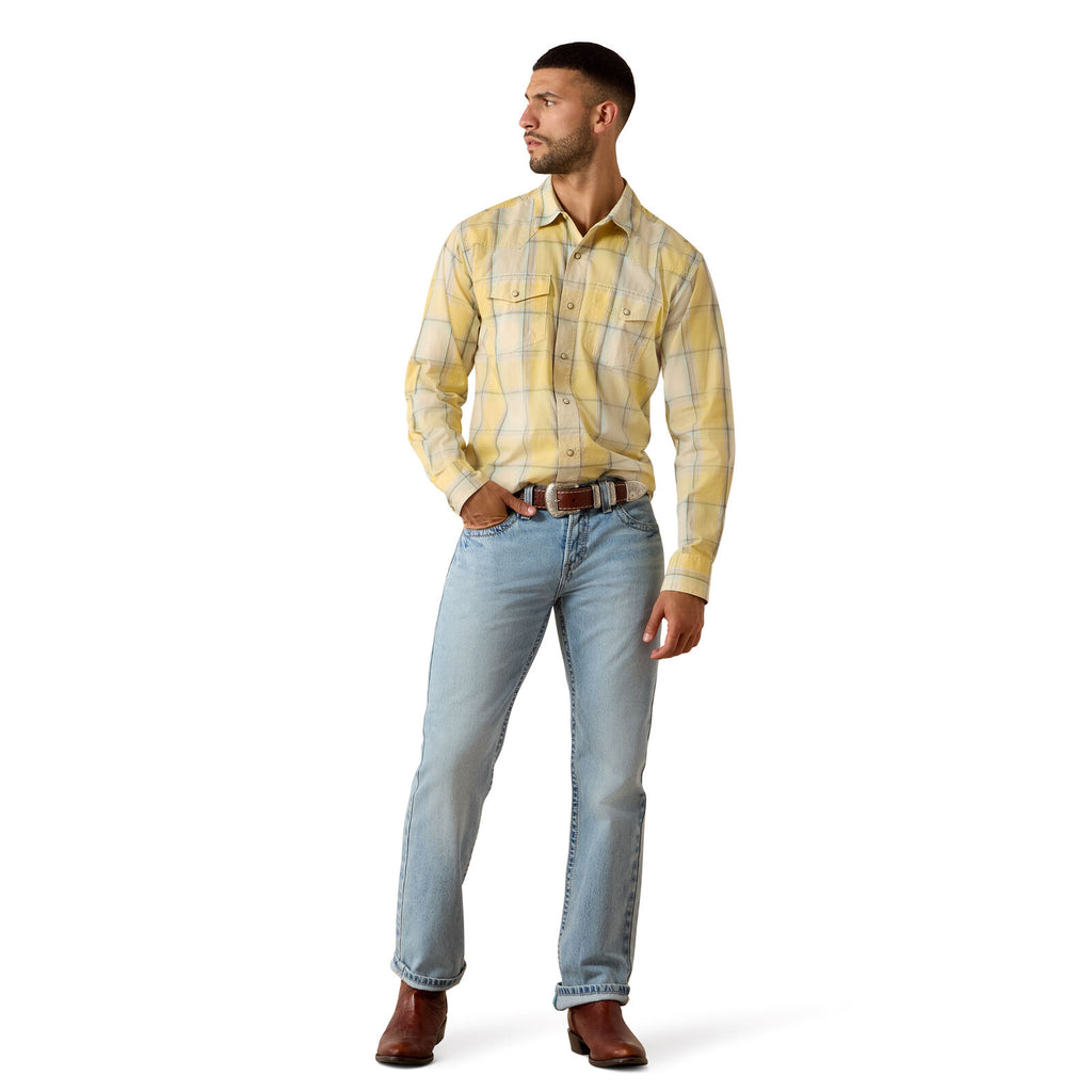 Ariat Mens Retro Hux Fitted Snap S/S Shirt (10071644) Chai Tea Plaid