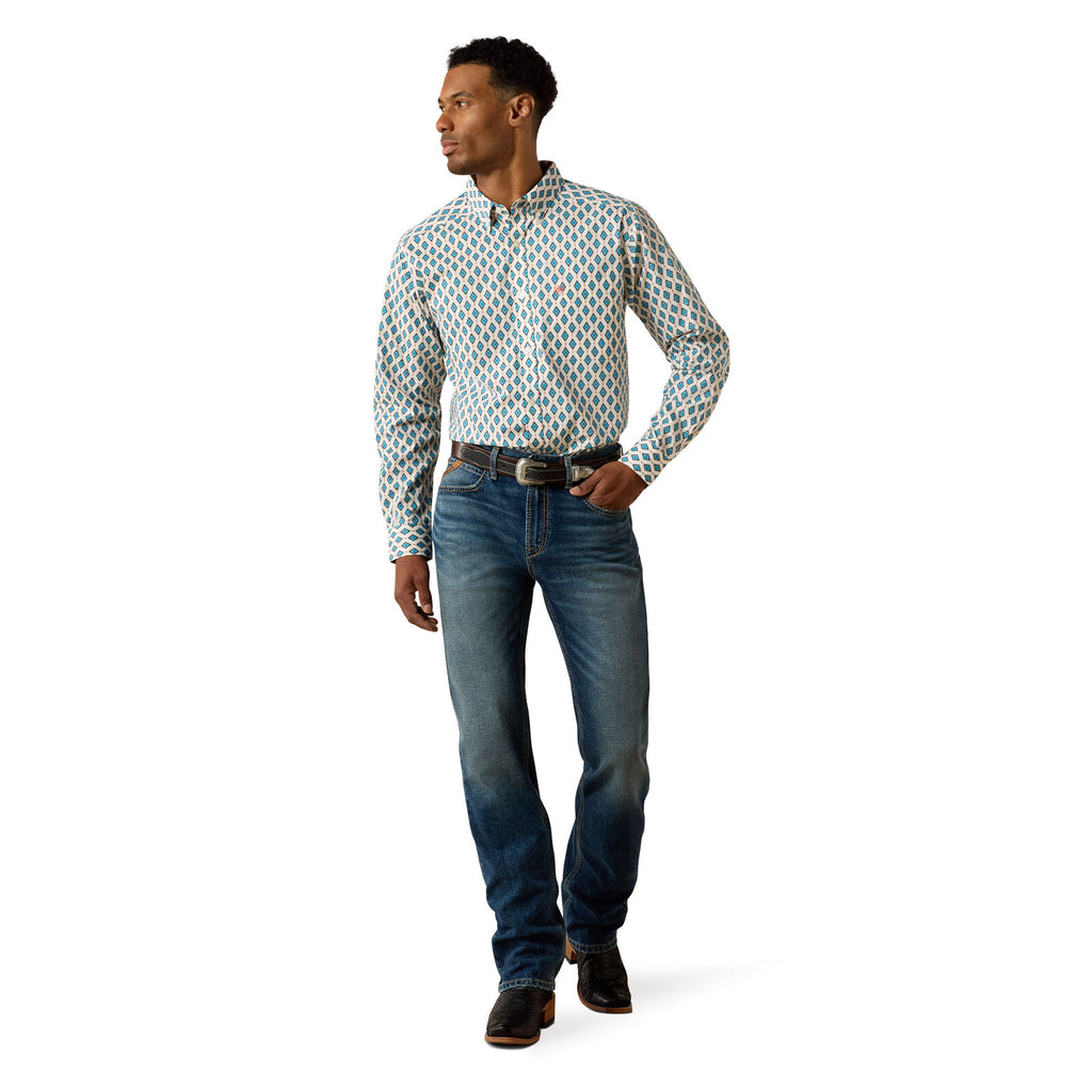 Ariat Mens Jaziel Fitted L/S Shirt (10071036) White Southwest Diamond