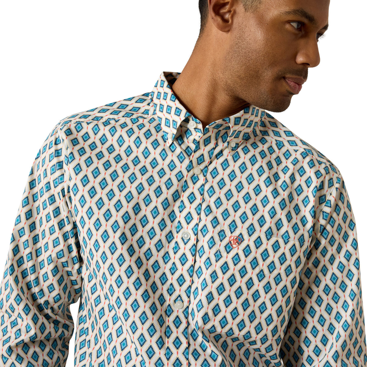 Ariat Mens Jaziel Fitted L/S Shirt (10071036) White Southwest Diamond