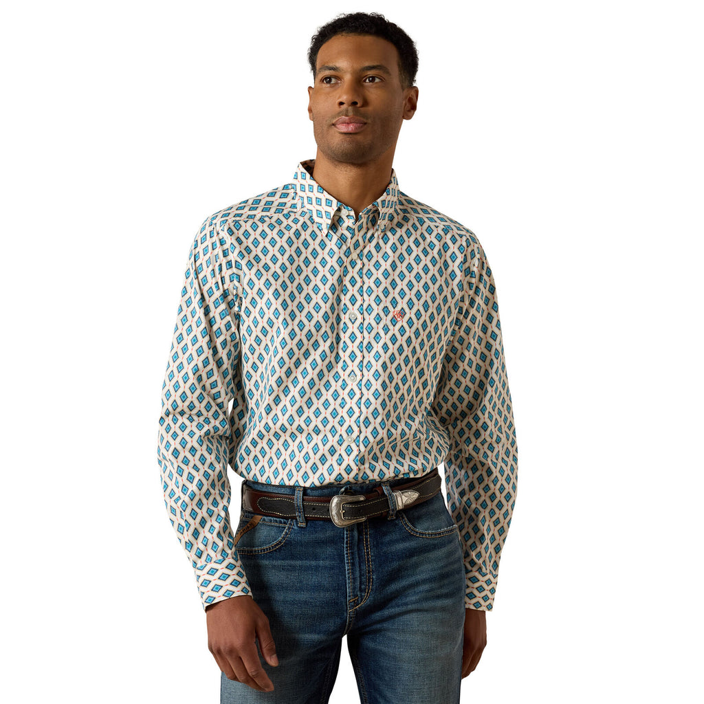 Ariat Mens Jaziel Fitted L/S Shirt (10071036) White Southwest Diamond