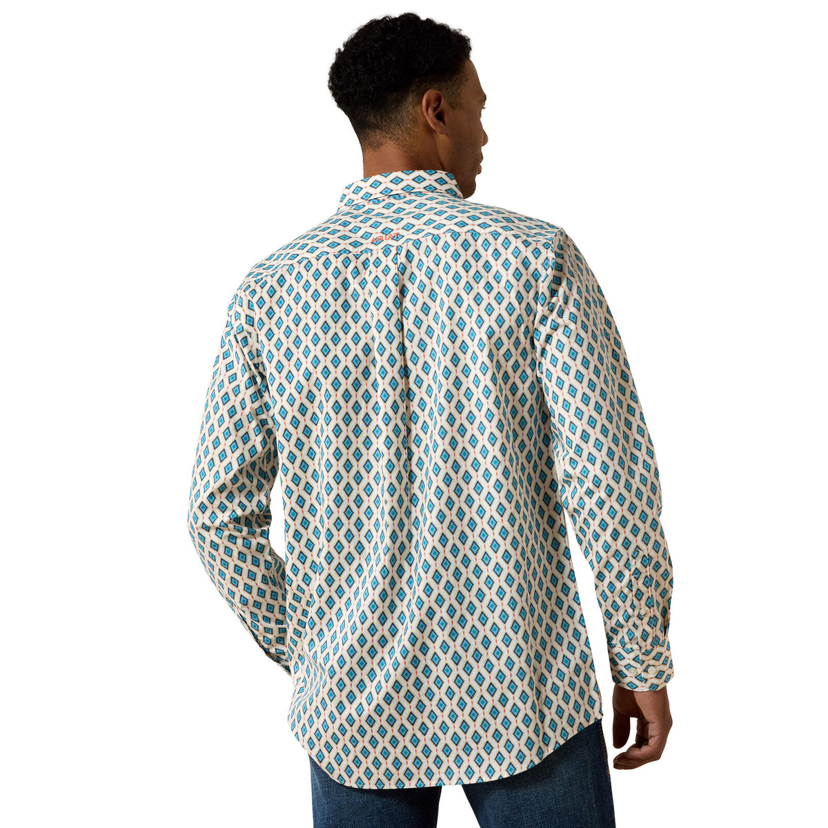 Ariat Mens Jaziel Fitted L/S Shirt (10071036) White Southwest Diamond