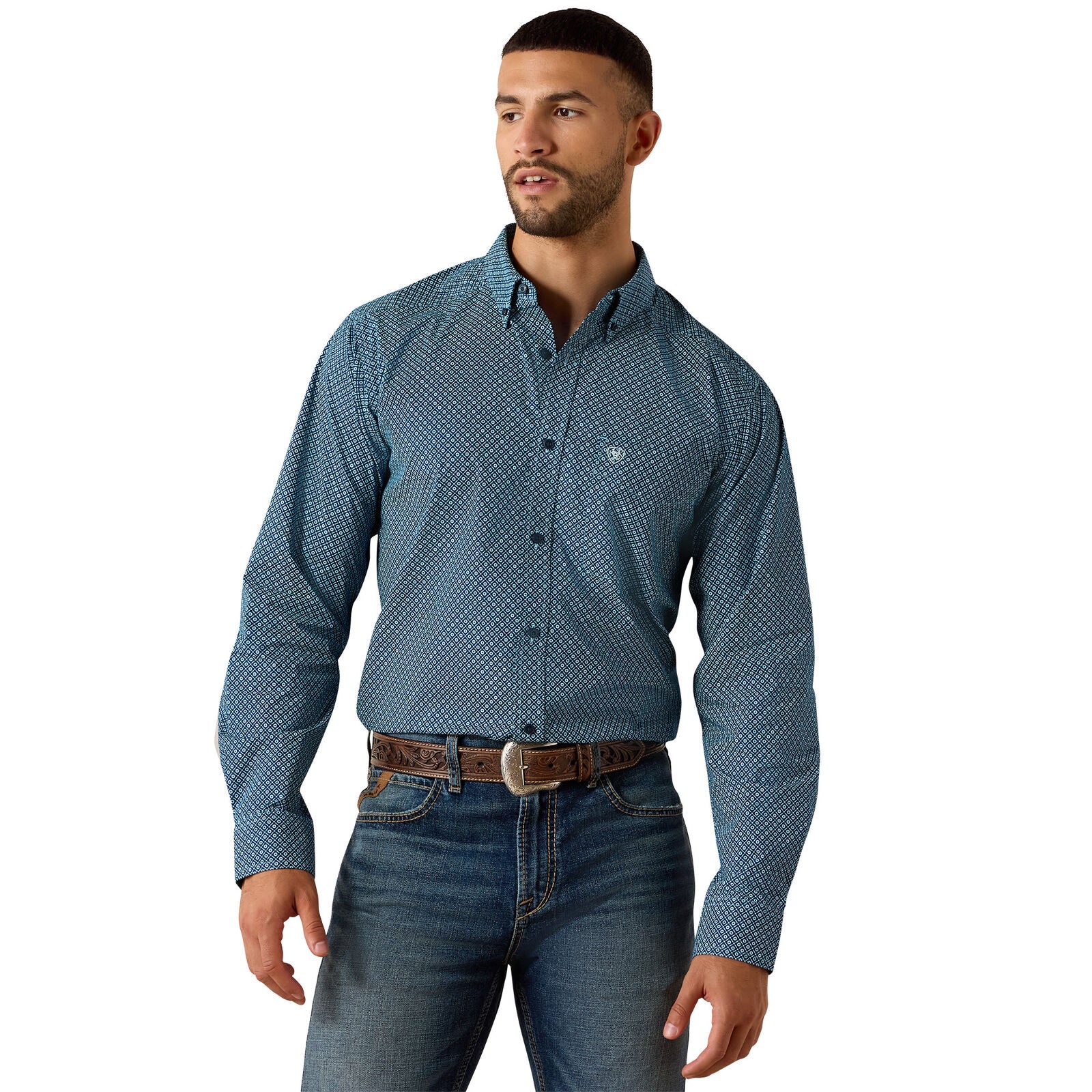 Ariat Mens Jordi Fitted L/S Shirt (10071600) Poseidon Geo Print