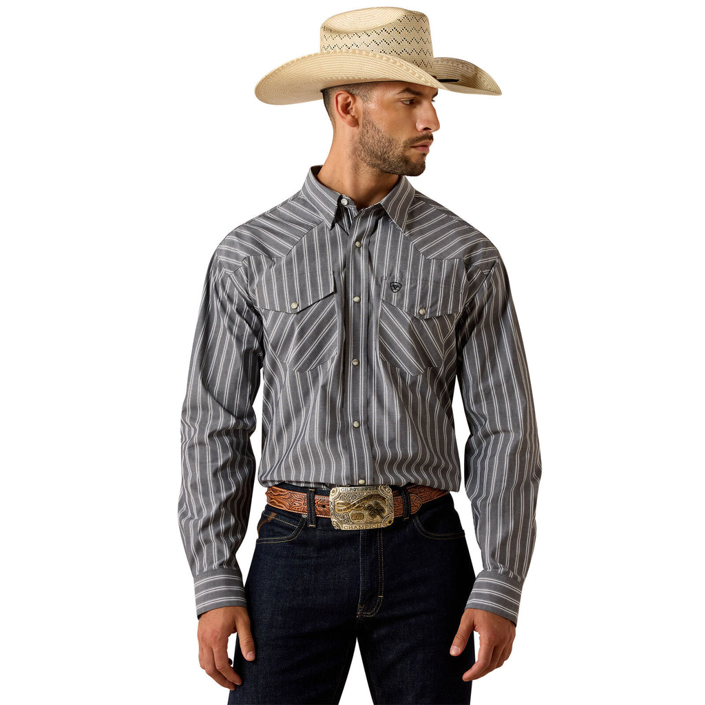 Ariat Mens Pro Series Theron Classic Fit Snap L/S Shirt (10071725) Grey Stripe