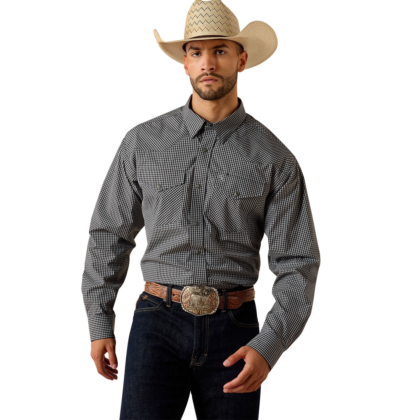 Ariat Mens Pro Series Tobin Classic Fit Snap L/S Shirt (10071726) Black Plaid