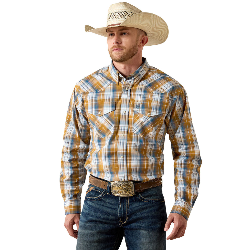 Ariat Mens Pro Series Tiango Classic Fit Snap L/S Shirt (10071034) Golden Brown Plaid
