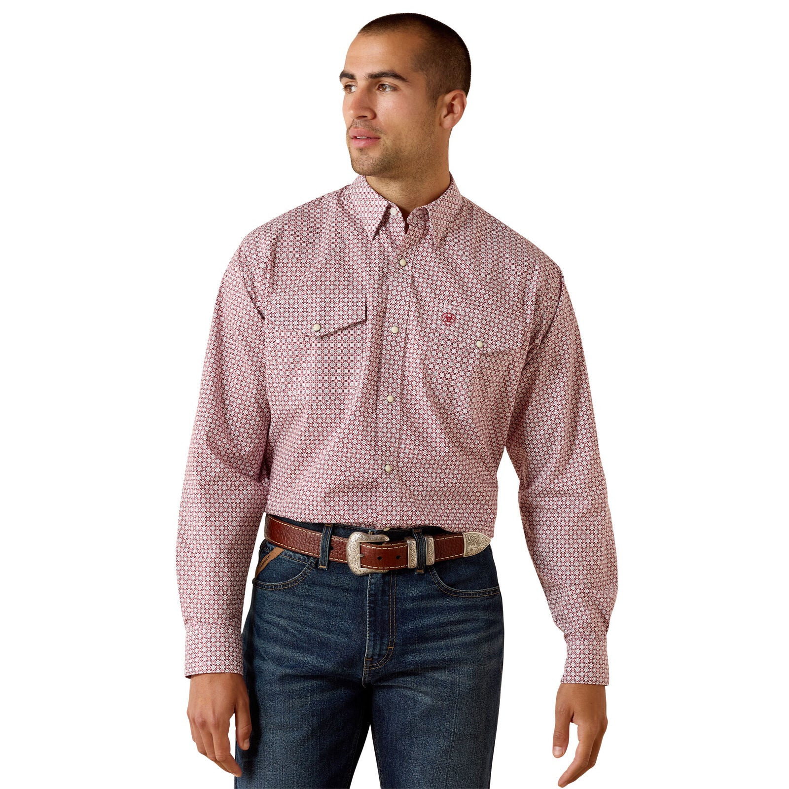 Ariat Mens Truth Classic Fit Snap L/S Shirt (10071723) Brick Red Medallion Print