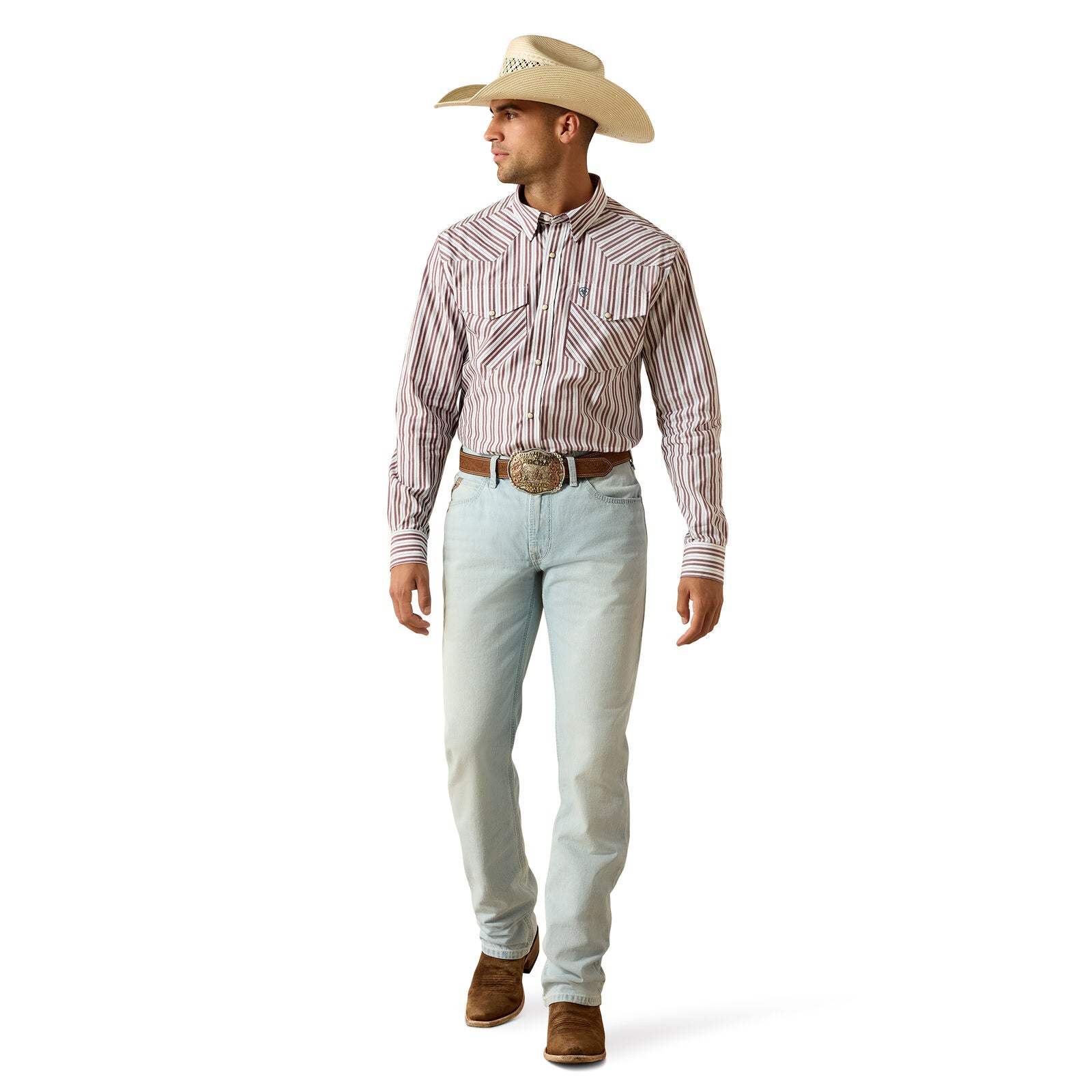 Ariat Mens Pro Series Trae Fitted Snap L/S Shirt (10071033) White Stripe