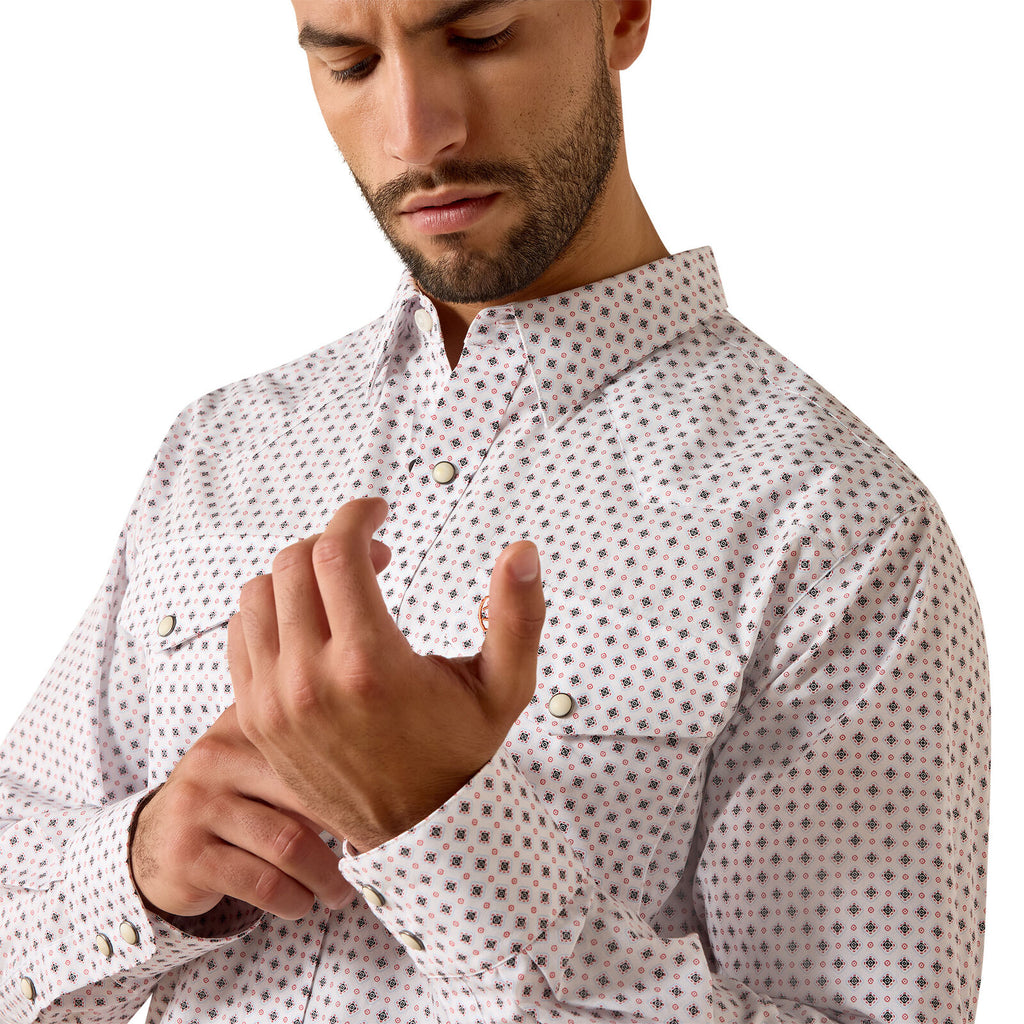 Ariat Mens Tony Fitted Snap L/S Shirt (10071720) White Geo Print