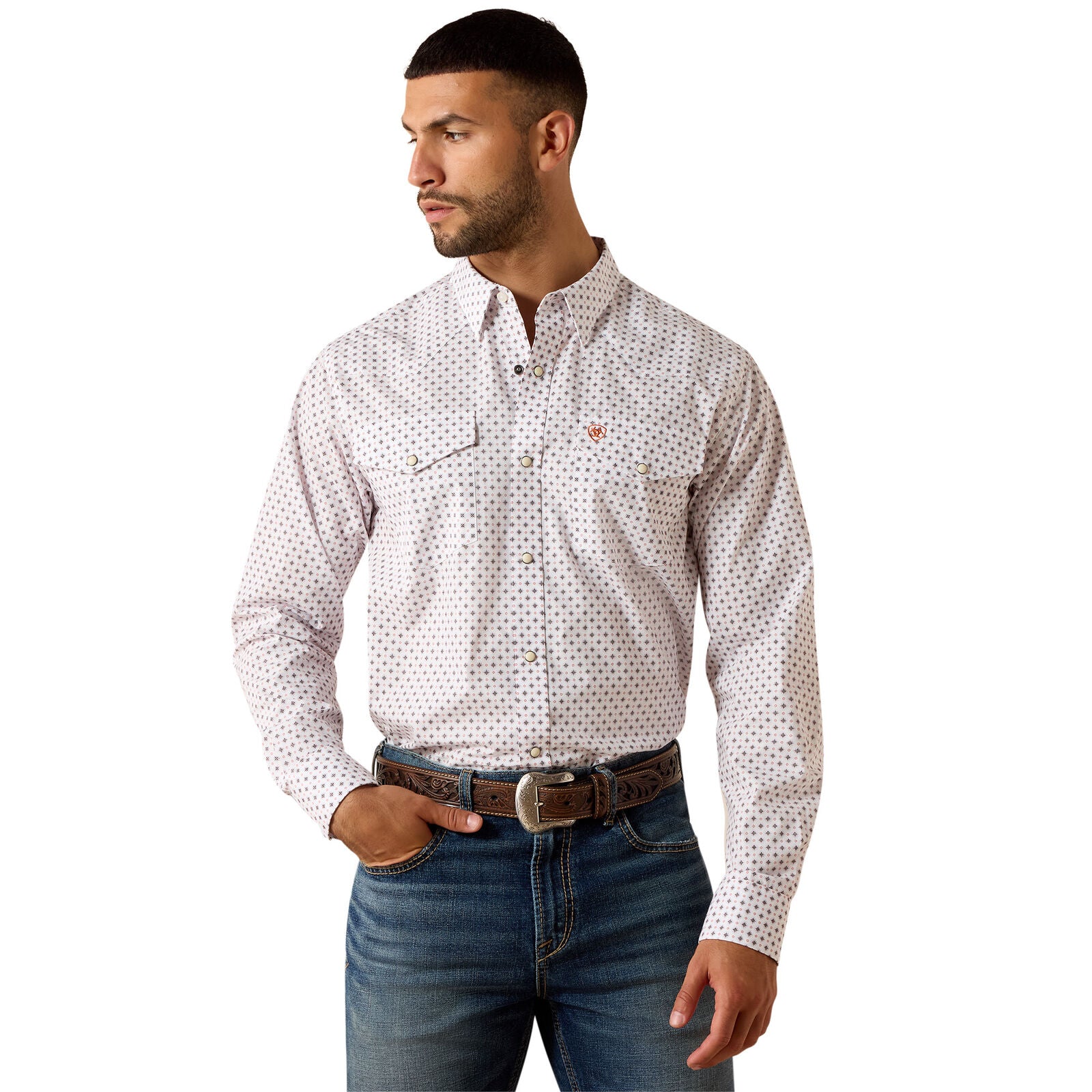 Ariat Mens Tony Fitted Snap L/S Shirt (10071720) White Geo Print