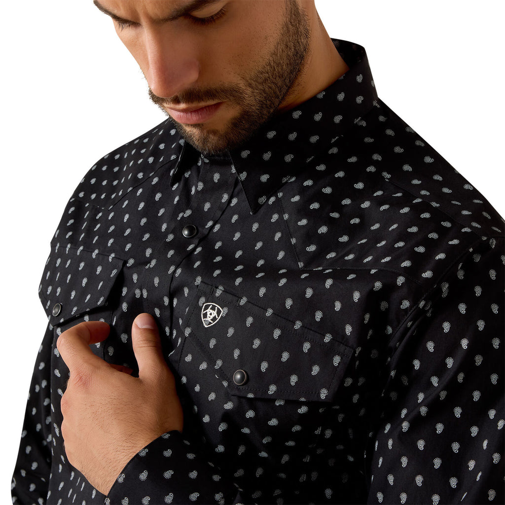 Ariat Mens Truth Fitted Snap L/S Shirt (10071721) Black Paisley Print