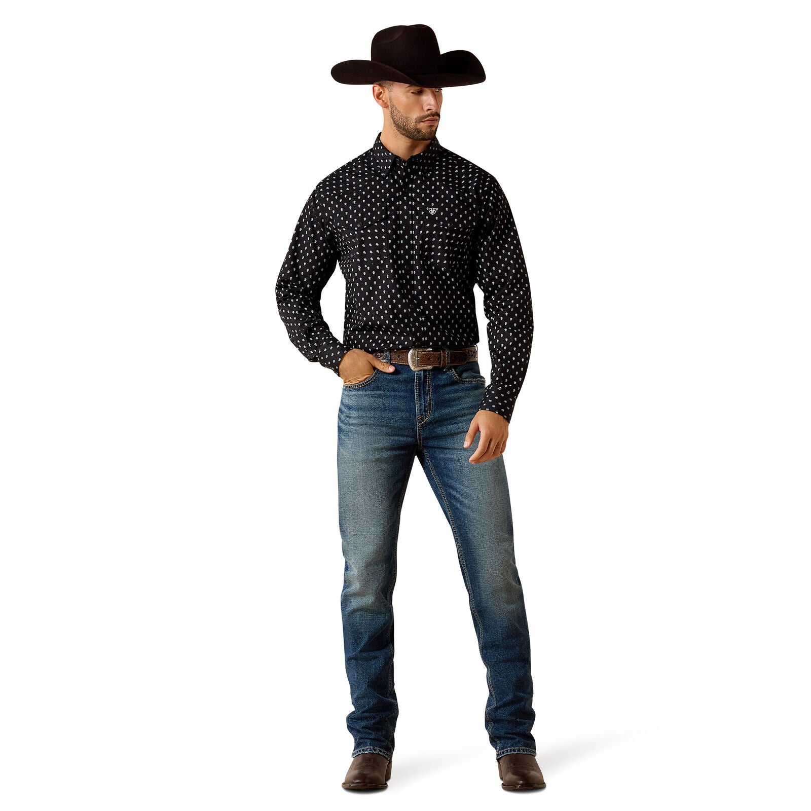 Ariat Mens Truth Fitted Snap L/S Shirt (10071721) Black Paisley Print