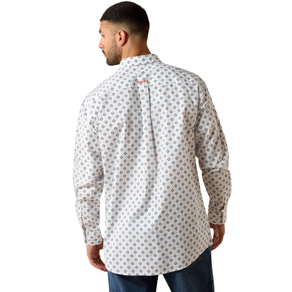 Ariat Mens Team Jericho Classic Fit L/S Shirt (10071718) White/Orange