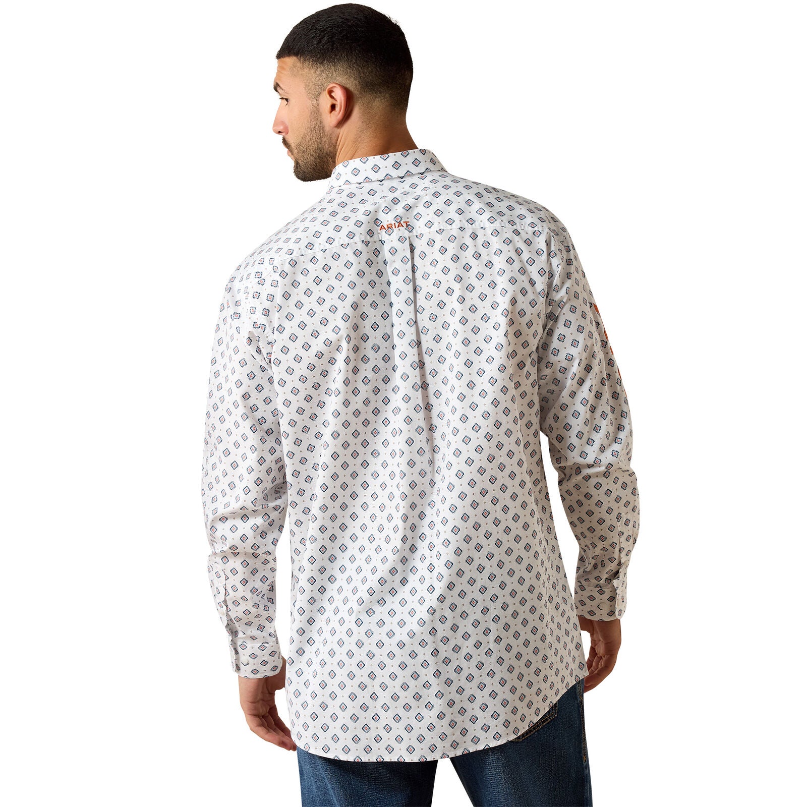 Ariat Mens Team Jericho Classic Fit L/S Shirt (10071718) White/Orange