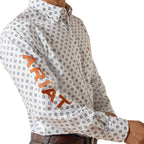 Ariat Mens Team Jericho Classic Fit L/S Shirt (10071718) White/Orange