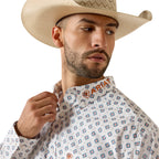 Ariat Mens Team Jericho Classic Fit L/S Shirt (10071718) White/Orange