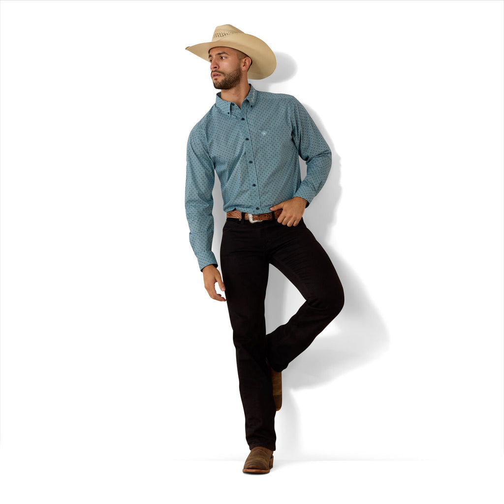Ariat Mens Team Jansen Fitted L/S Shirt (10071018) Navy/Light Blue