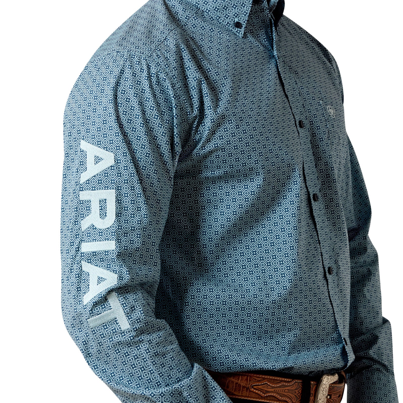 Ariat Mens Team Jansen Fitted L/S Shirt (10071018) Navy/Light Blue