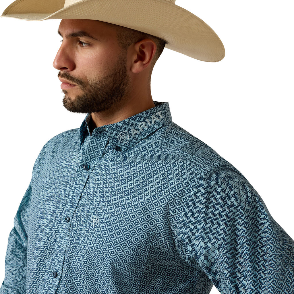 Ariat Mens Team Jansen Fitted L/S Shirt (10071018) Navy/Light Blue