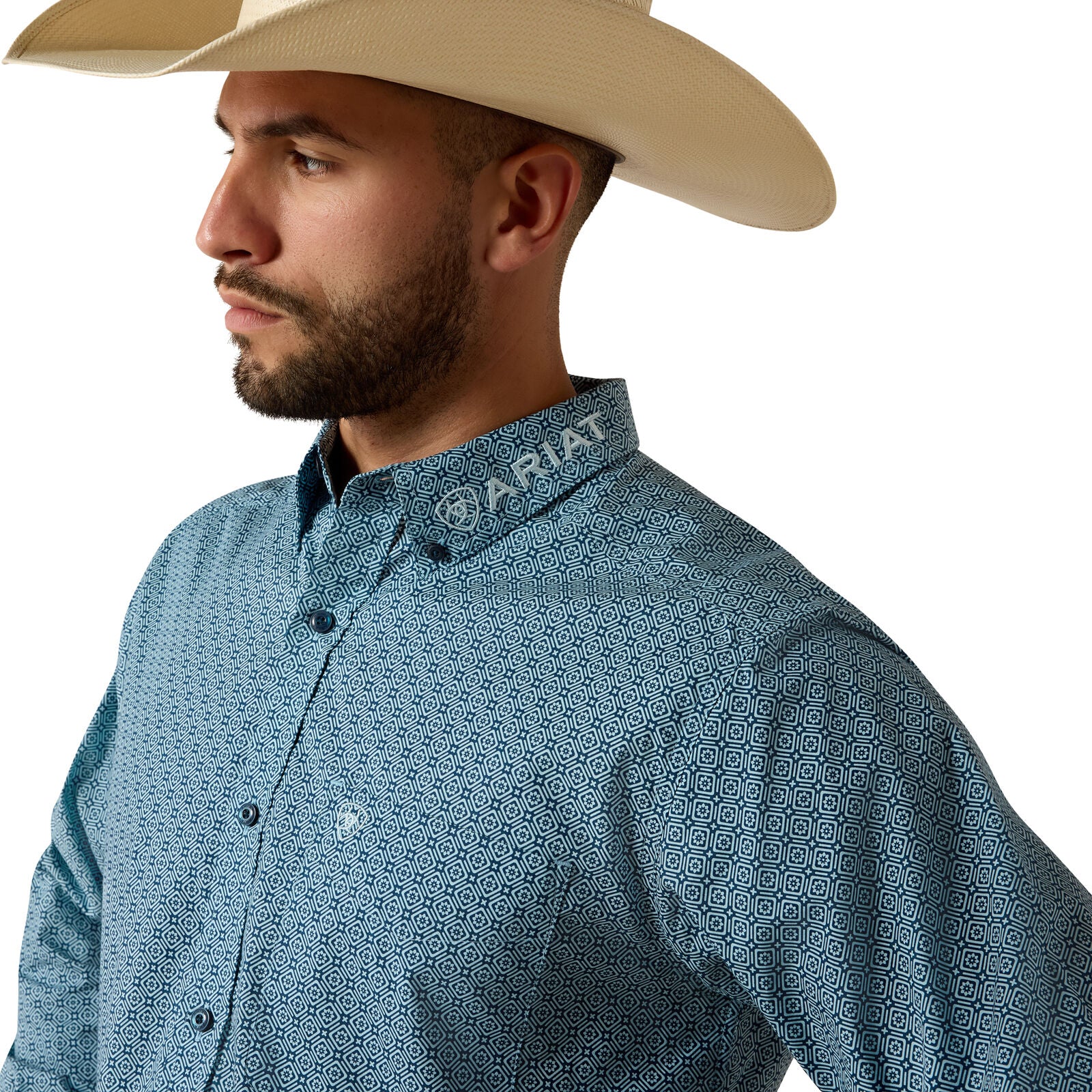Ariat Mens Team Jansen Fitted L/S Shirt (10071018) Navy/Light Blue