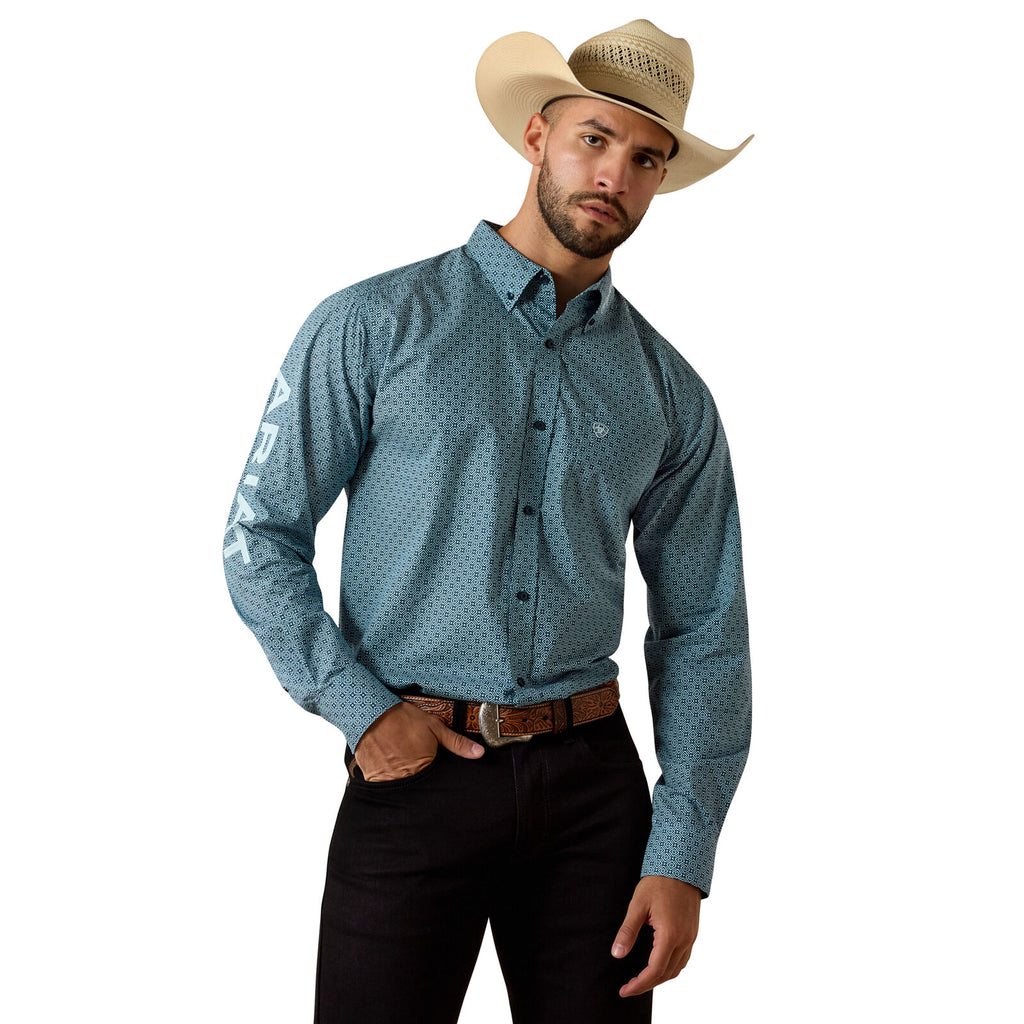 Ariat Mens Team Jansen Fitted L/S Shirt (10071018) Navy/Light Blue