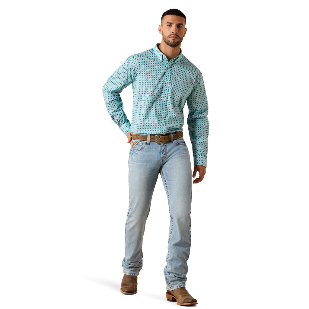 Ariat Mens Wrinkle Free Andy Classic Fit L/S Shirt (10071027) Angel Blue Geo Print