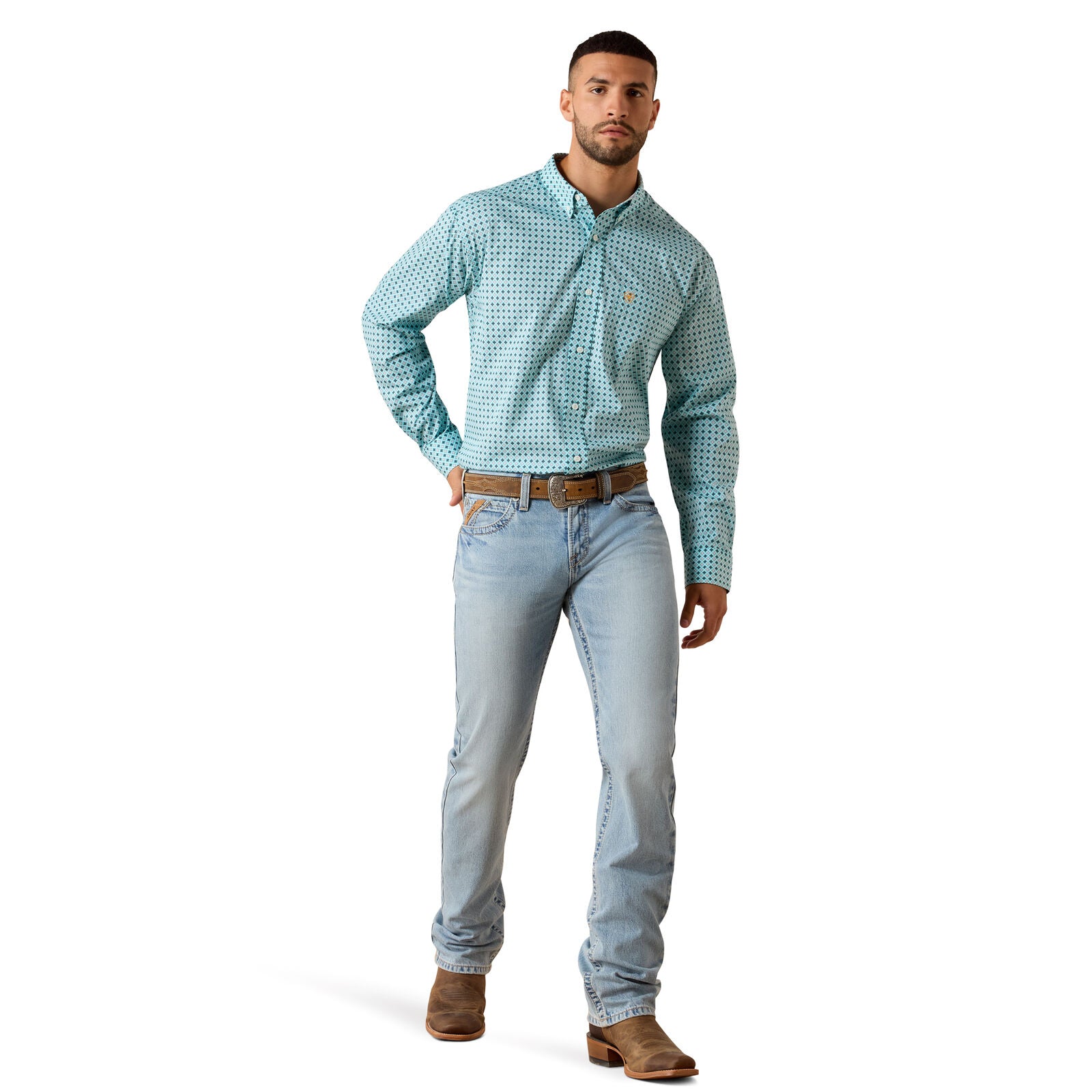 Ariat Mens Wrinkle Free Andy Classic Fit L/S Shirt (10071027) Angel Blue Geo Print