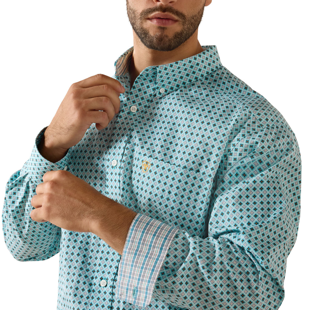 Ariat Mens Wrinkle Free Andy Classic Fit L/S Shirt (10071027) Angel Blue Geo Print