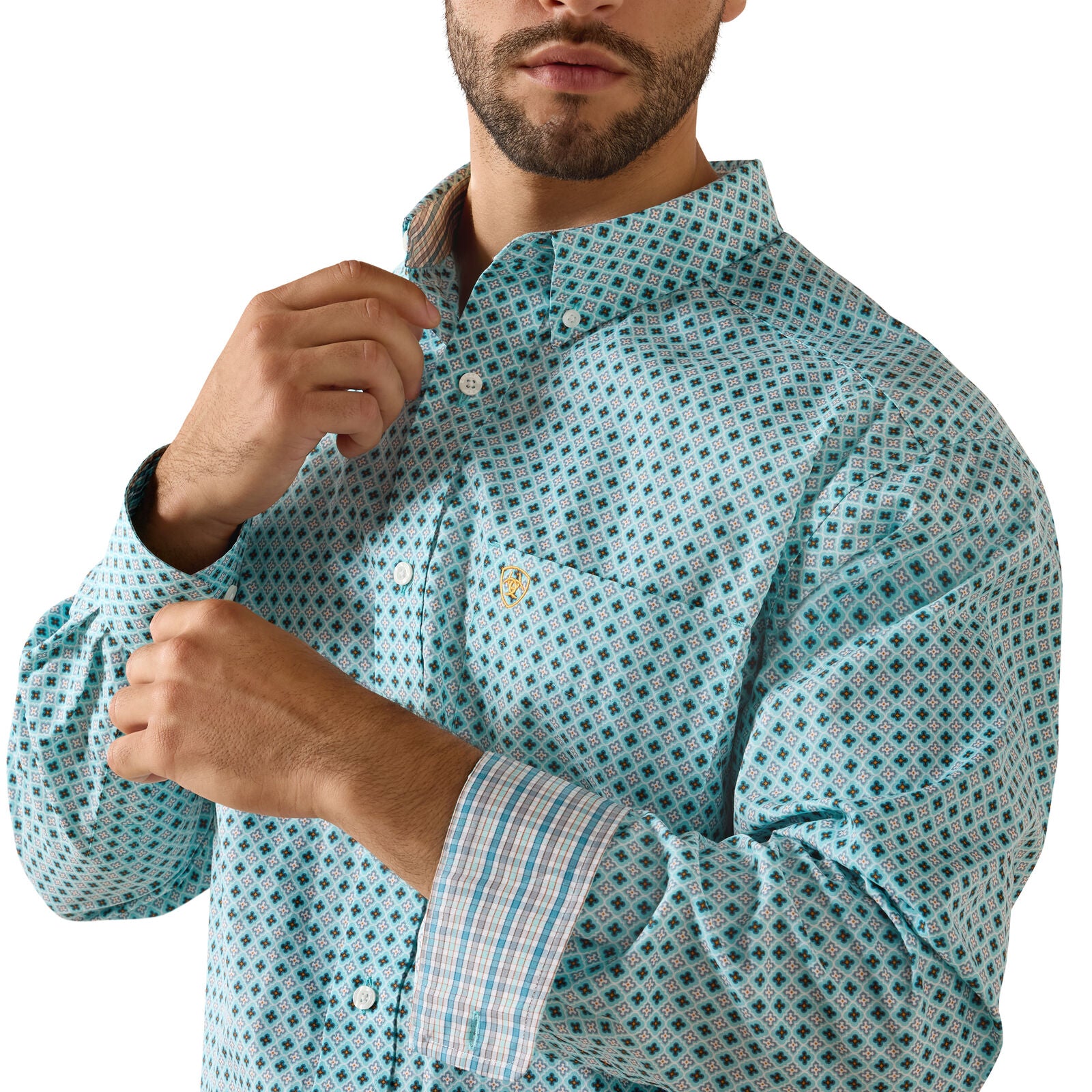 Ariat Mens Wrinkle Free Andy Classic Fit L/S Shirt (10071027) Angel Blue Geo Print