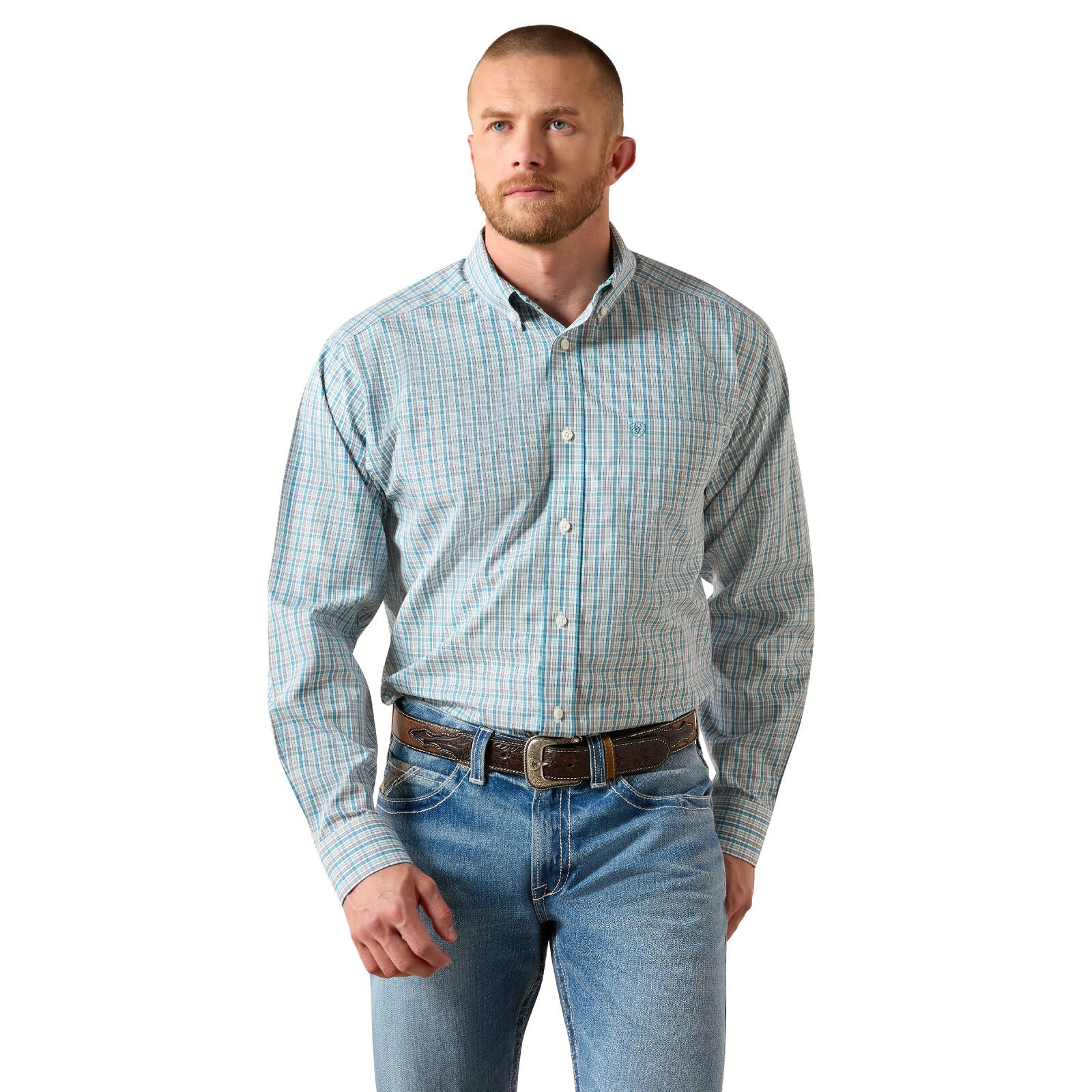 Ariat Mens Wrinkle Free Antonio Classic Fit L/S Shirt (10071028) Angel Blue Plaid