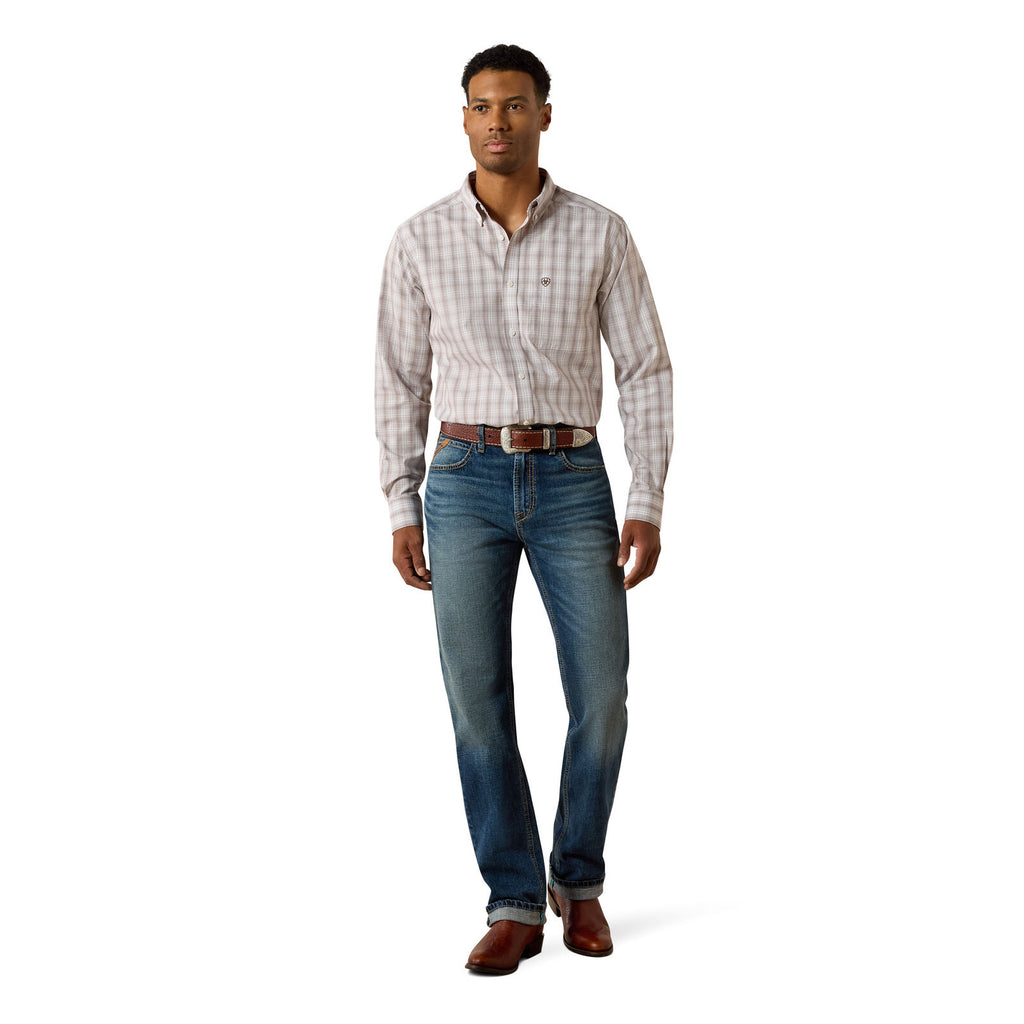 Ariat Mens Wrinkle Free Clyde Fitted L/S Shirt (10071019) White Plaid