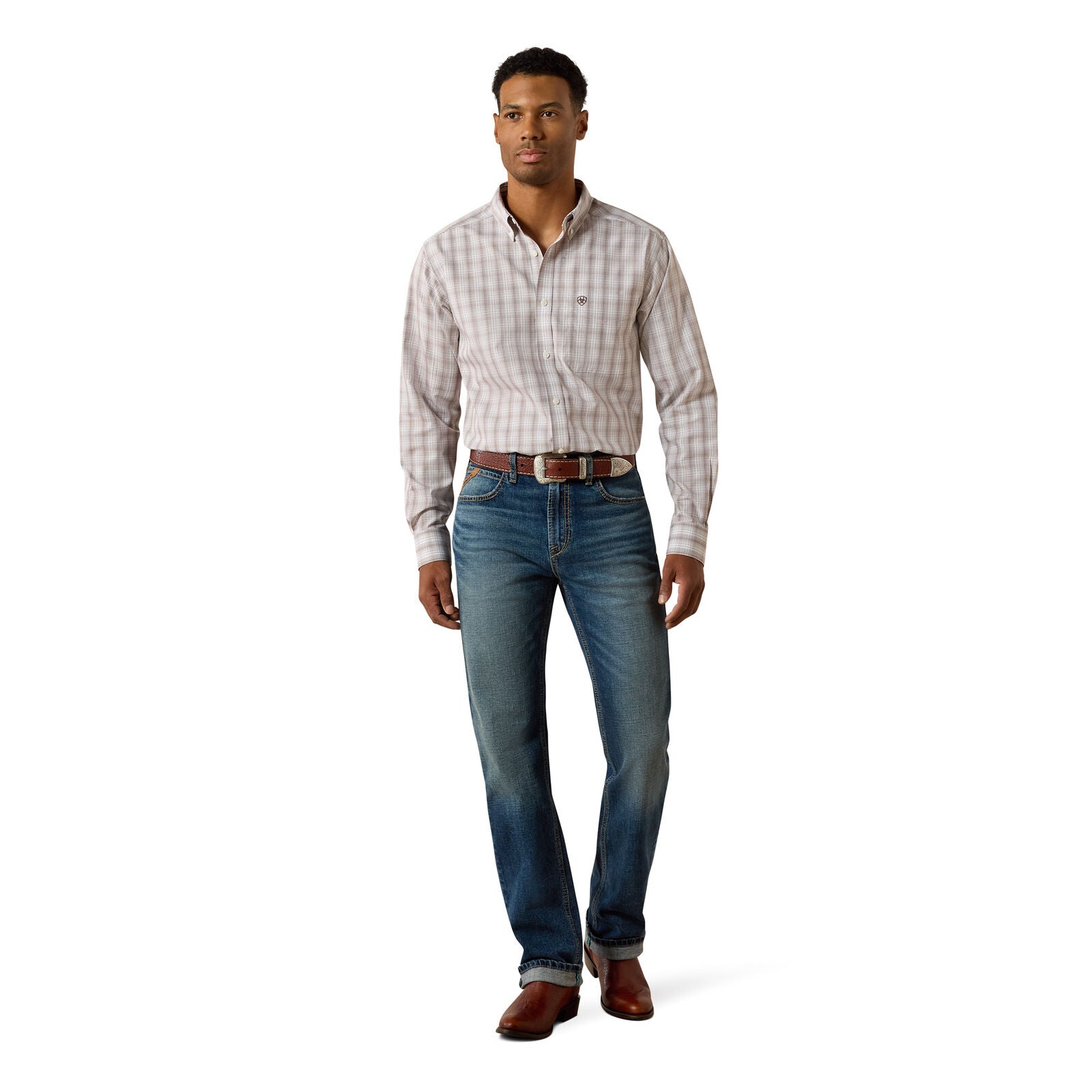 Ariat Mens Wrinkle Free Clyde Fitted L/S Shirt (10071019) White Plaid