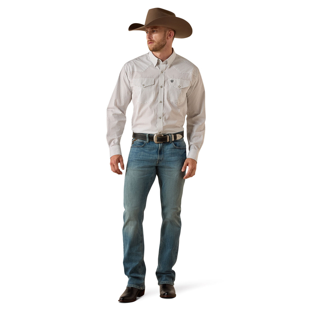 Ariat Mens Wrinkle Free Anthony Classic Fit Snap L/S Shirt (10071021) White Medallion Print
