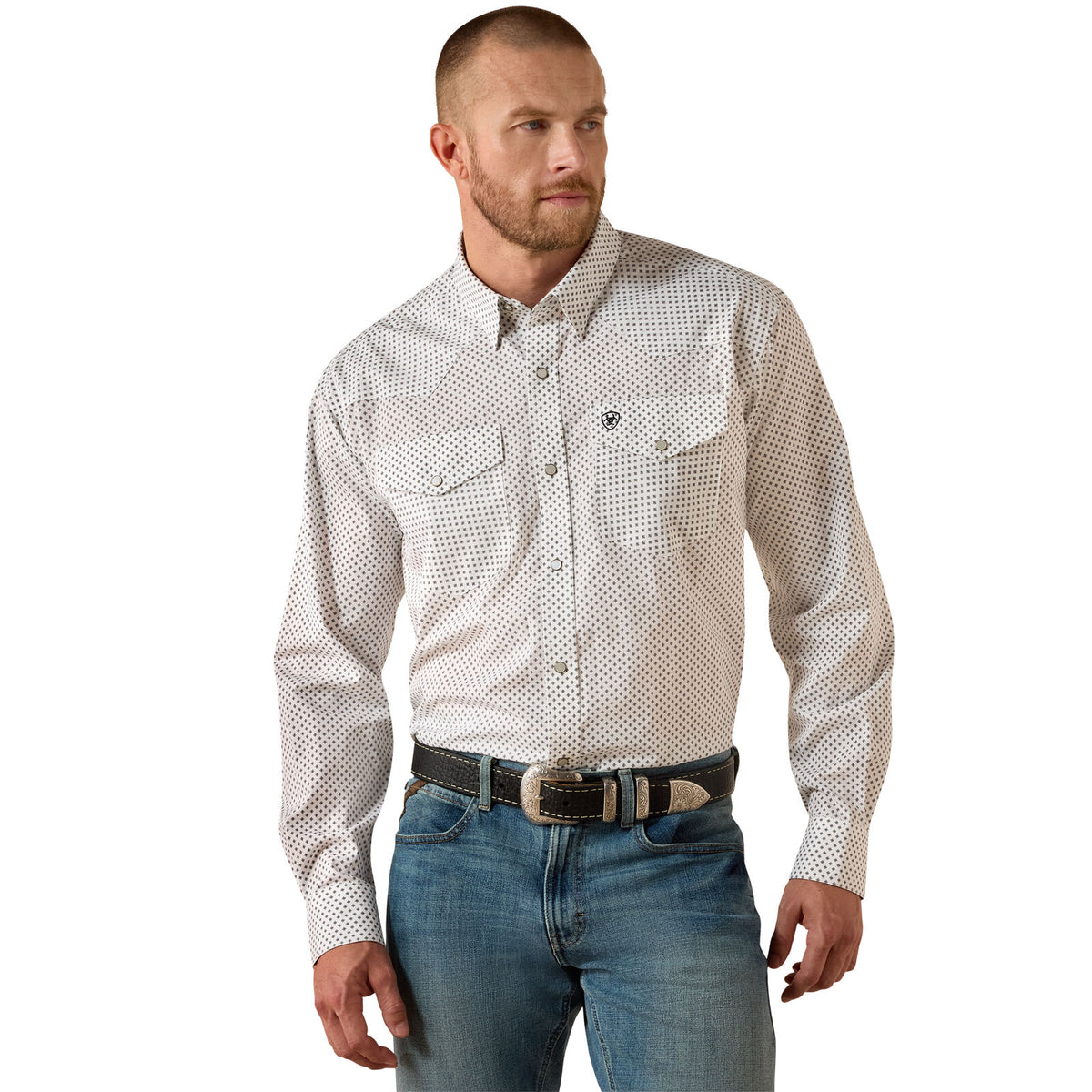 Ariat Mens Wrinkle Free Anthony Classic Fit Snap L/S Shirt (10071021) White Medallion Print