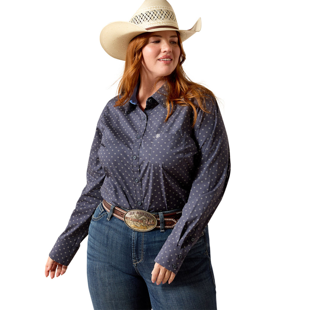 Ariat Womens Kirby L/S Shirt (10071416) Ombre Blue Horsehoe
