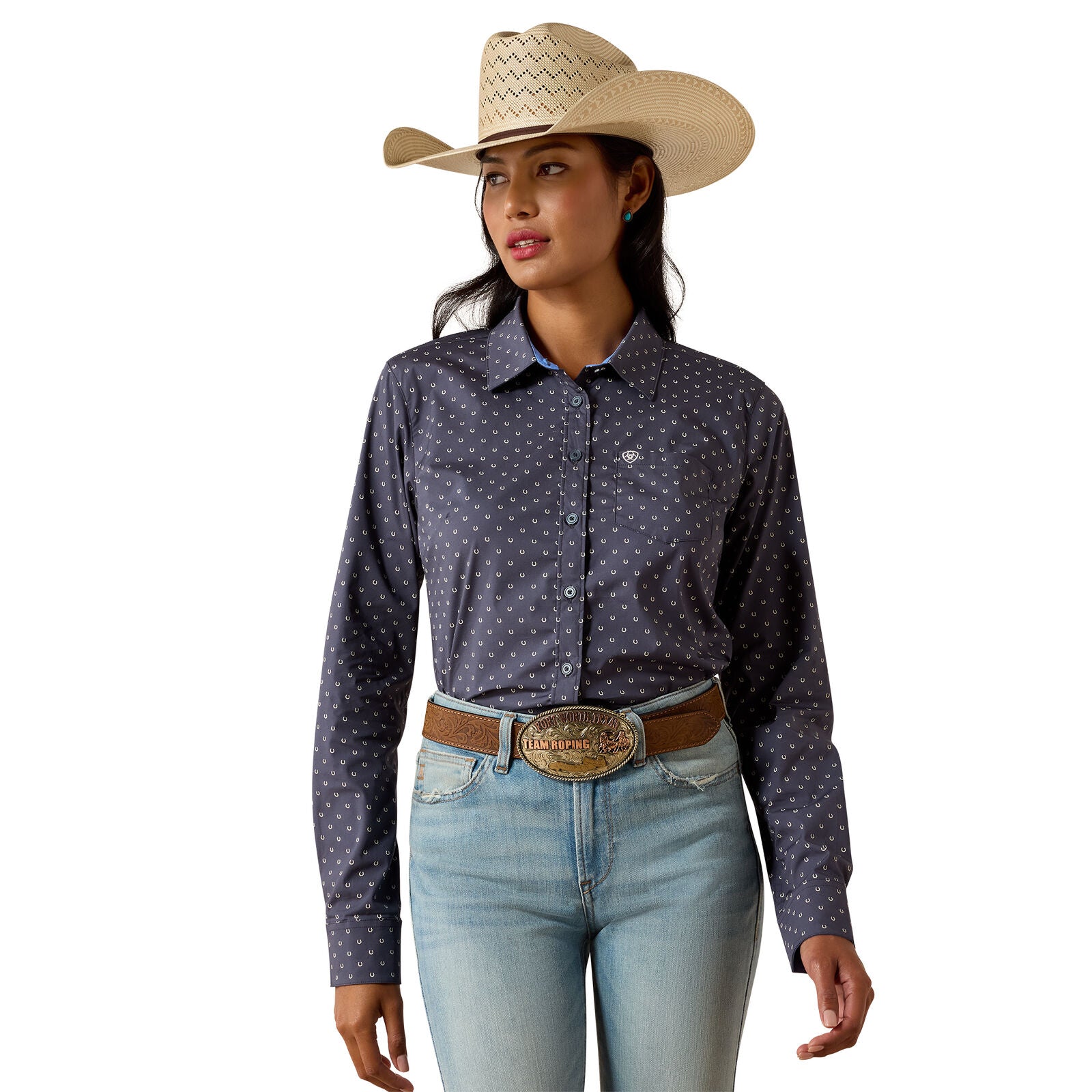 Ariat Womens Kirby L/S Shirt (10071416) Ombre Blue Horsehoe