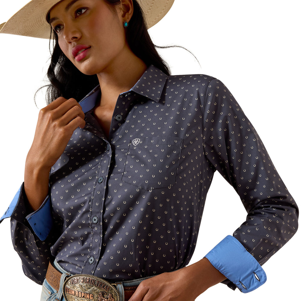 Ariat Womens Kirby L/S Shirt (10071416) Ombre Blue Horsehoe