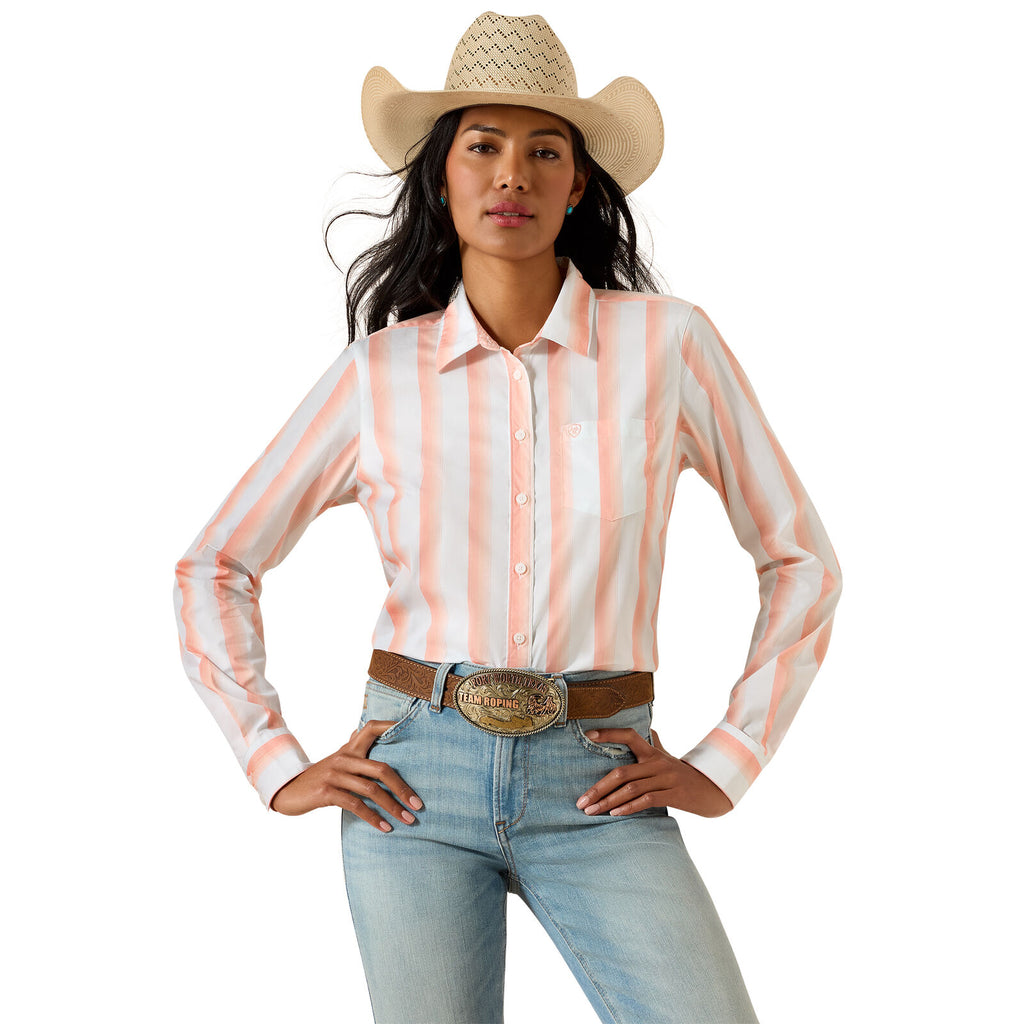 Ariat Womens Kirby L/S Shirt (10071414) Peach Amber Stripe