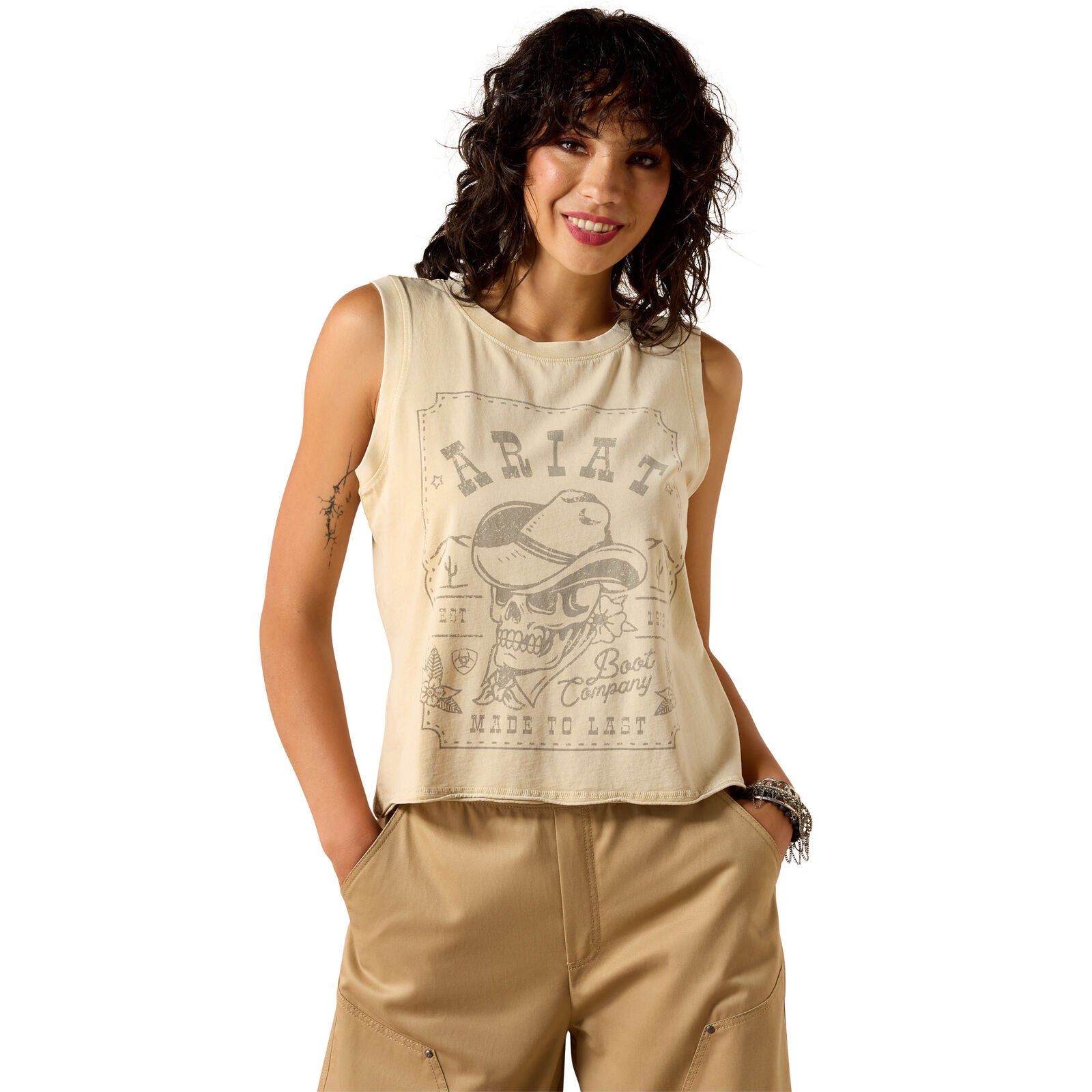 Ariat Womens Wanted Skull Cowboy Tank (10071129) Summer Sand