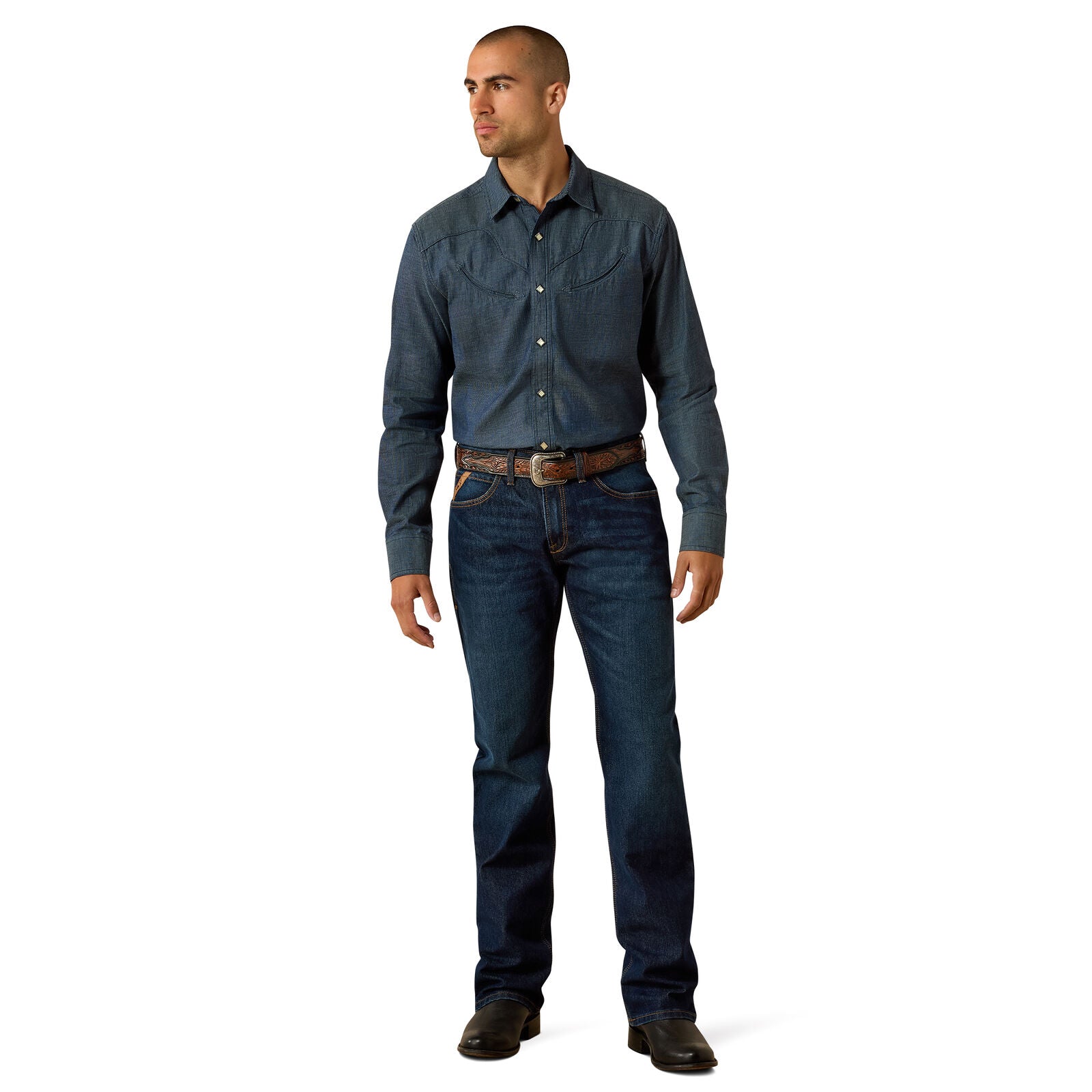 Ariat Mens Retro Harlan Fitted Snap L/S Shirt (10071646) Navy