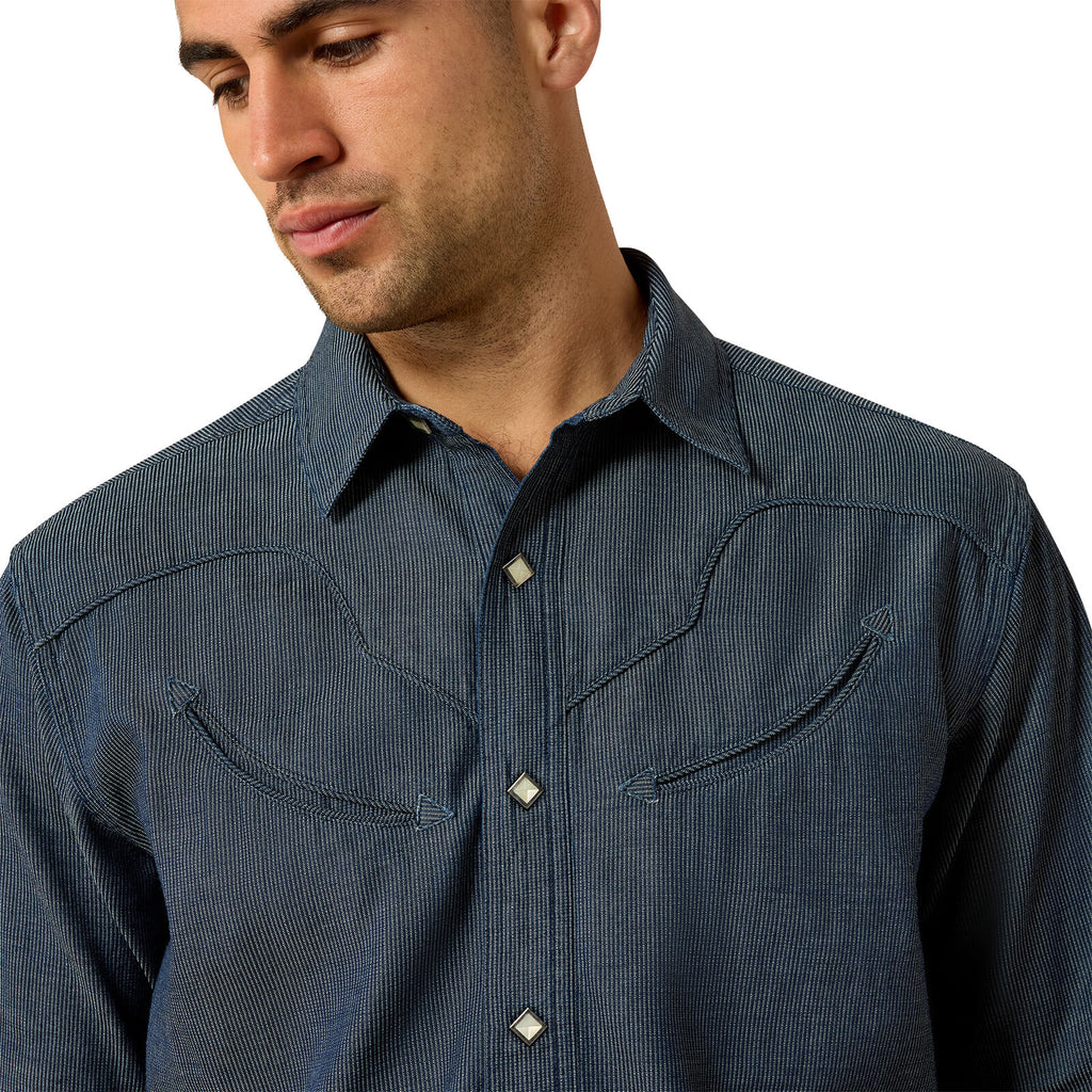 Ariat Mens Retro Harlan Fitted Snap L/S Shirt (10071646) Navy