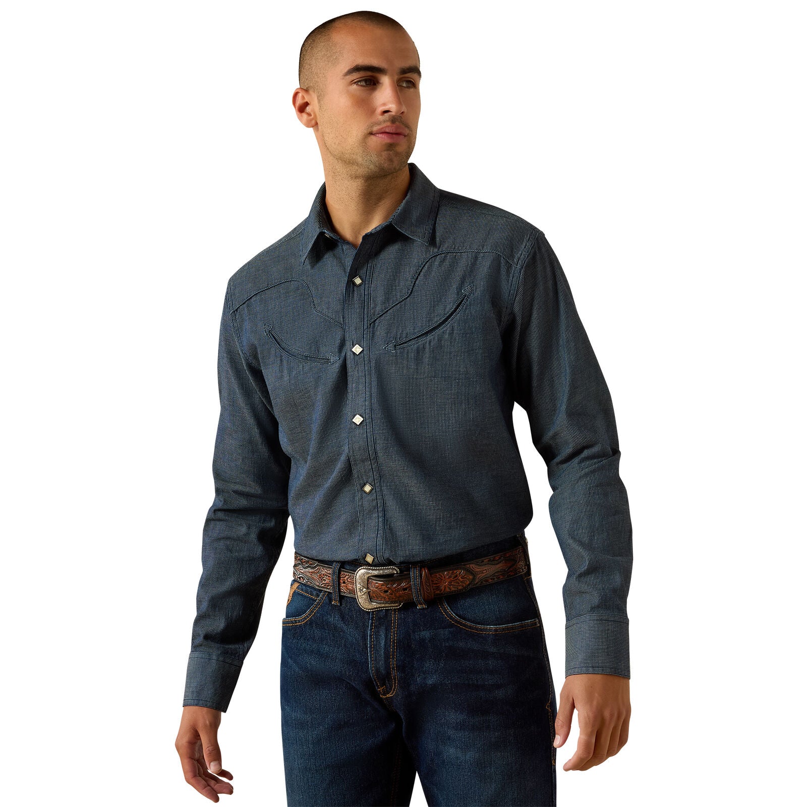 Ariat Mens Retro Harlan Fitted Snap L/S Shirt (10071646) Navy