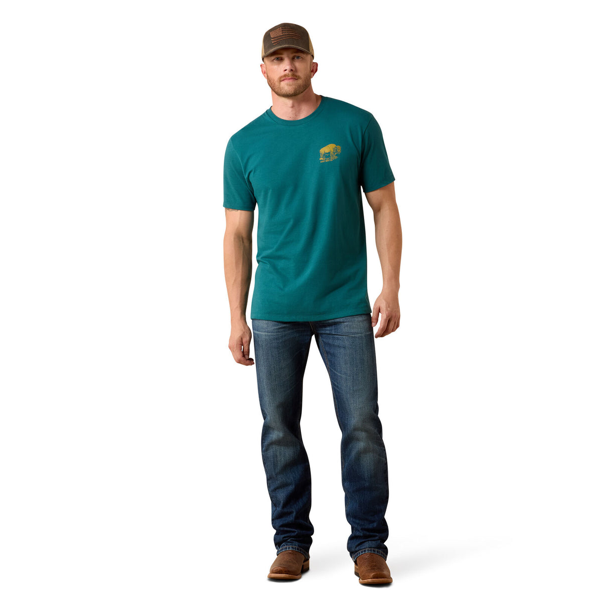 Ariat Mens Bison Wander Flag S/S Tee (10073412) Mediterranean